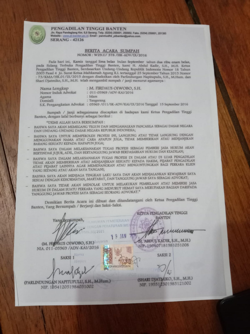 PEMBEKUAN BAS DIBUKA KEMBALI,FIRDAUS OIWOBO KINI BISA KEMBALI BERSIDANG GUNAKAN KARTU ADVOKAT PEMBASMI